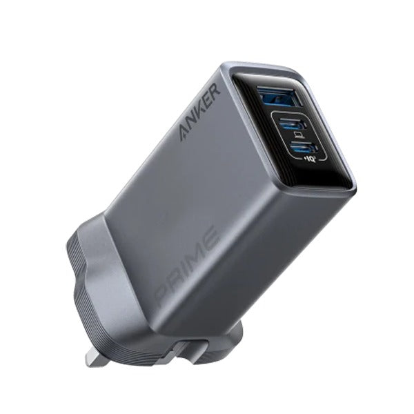 شاحن حائط Prime Ultra فائق السرعة بقوة 100 واط 3 منافذ GaN | فضي شاحن حائط Prime Ultra فائق السرعة بقوة 100 واط 3 منافذ GaN | فضي
